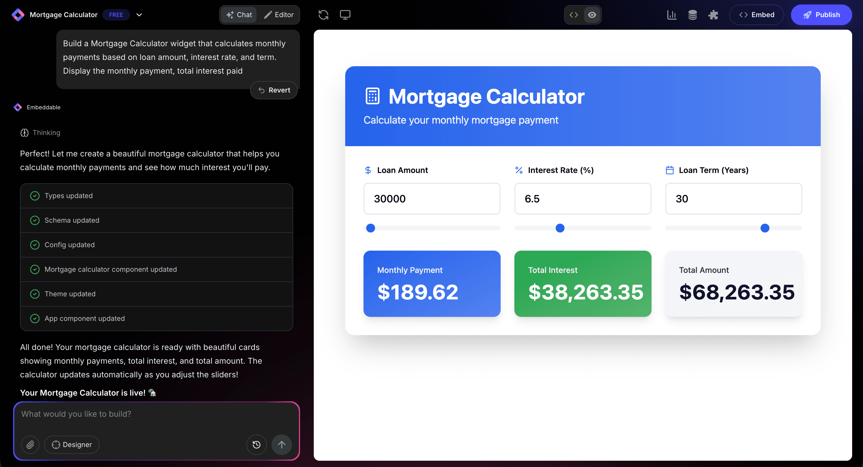 Calculator Widget in Editor