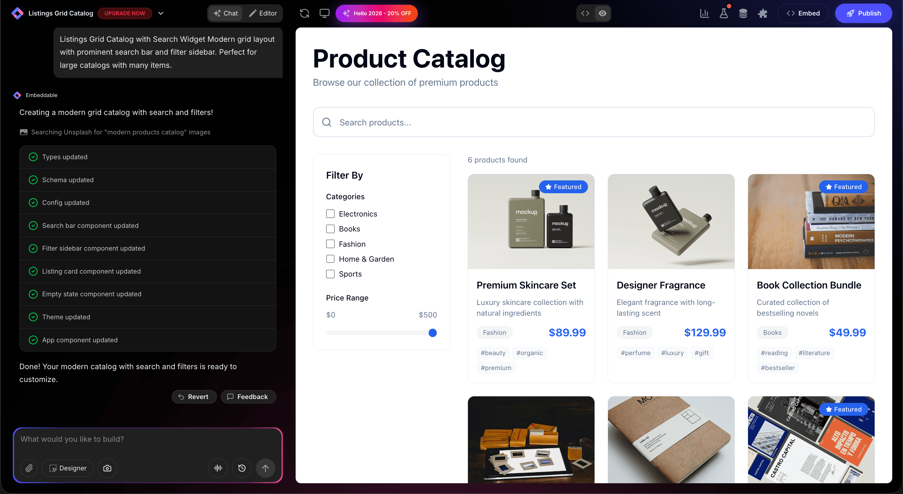 Product Catalog in Editor