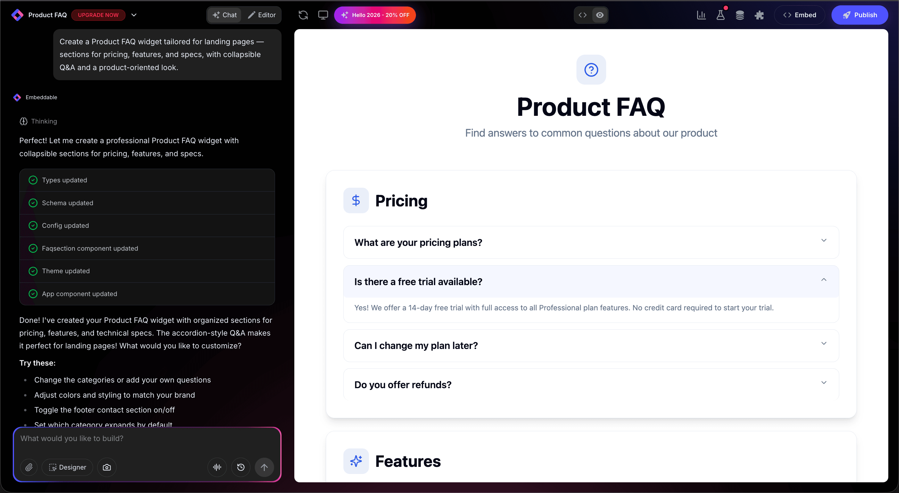 FAQ Widget in Editor