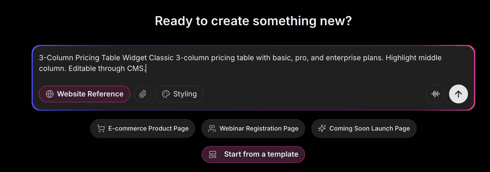 Pricing Table Prompt Example