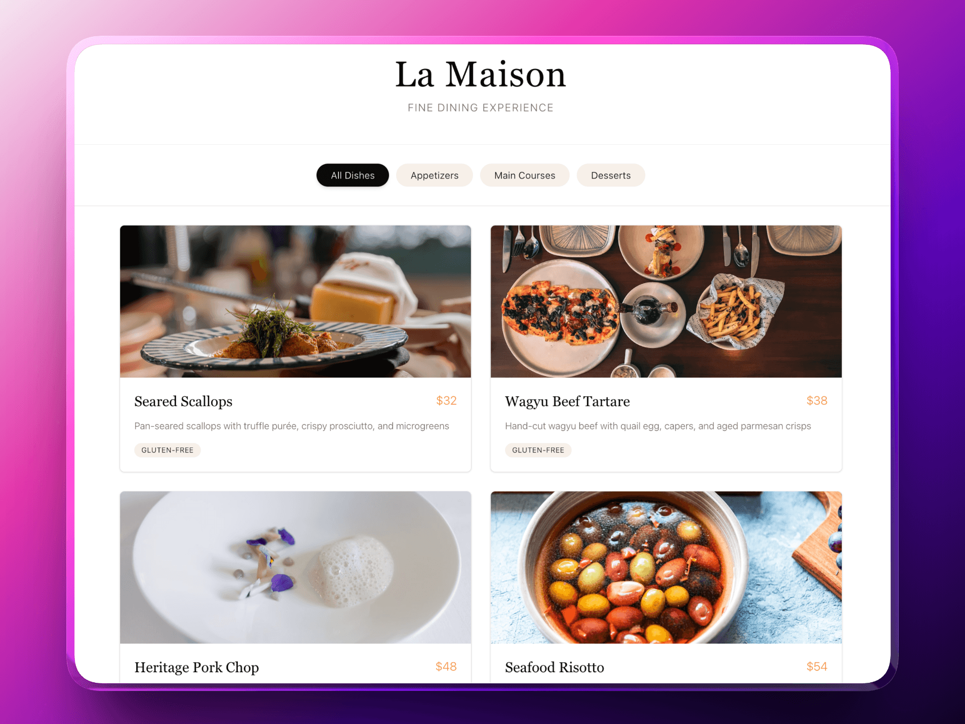 Elegant Restaurant Menu