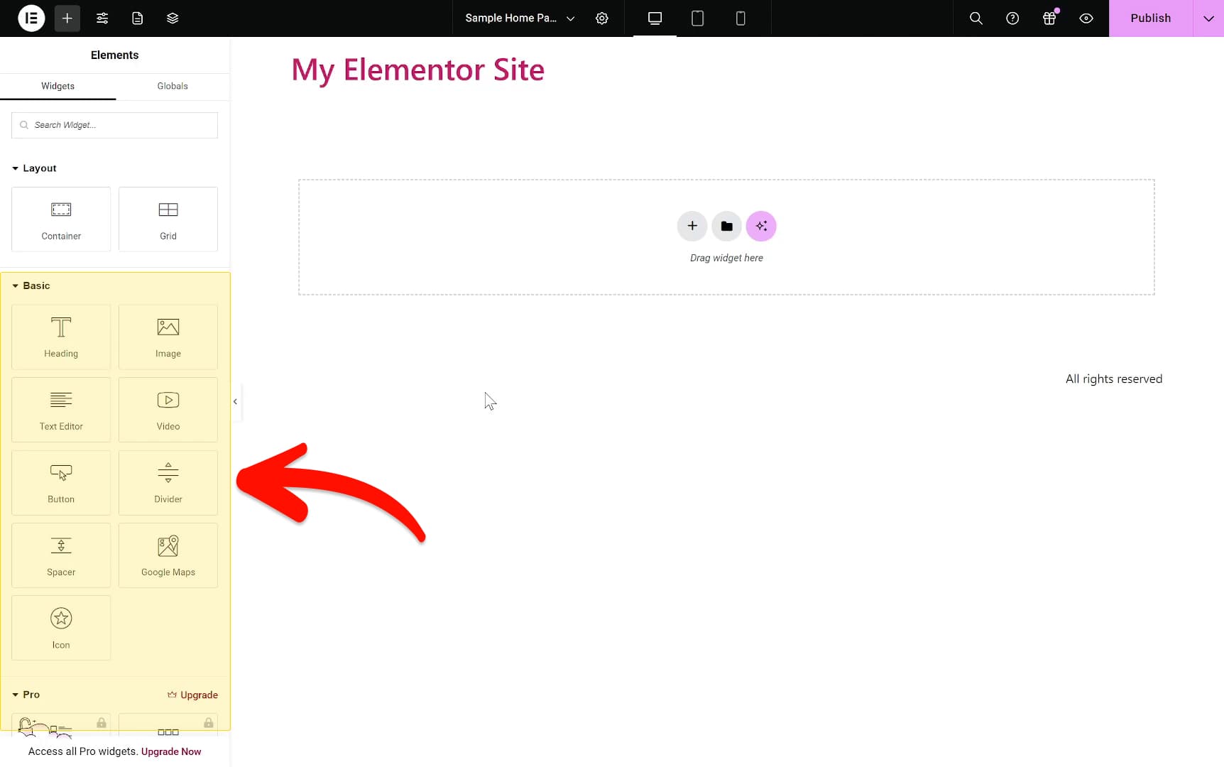 Elementor editor