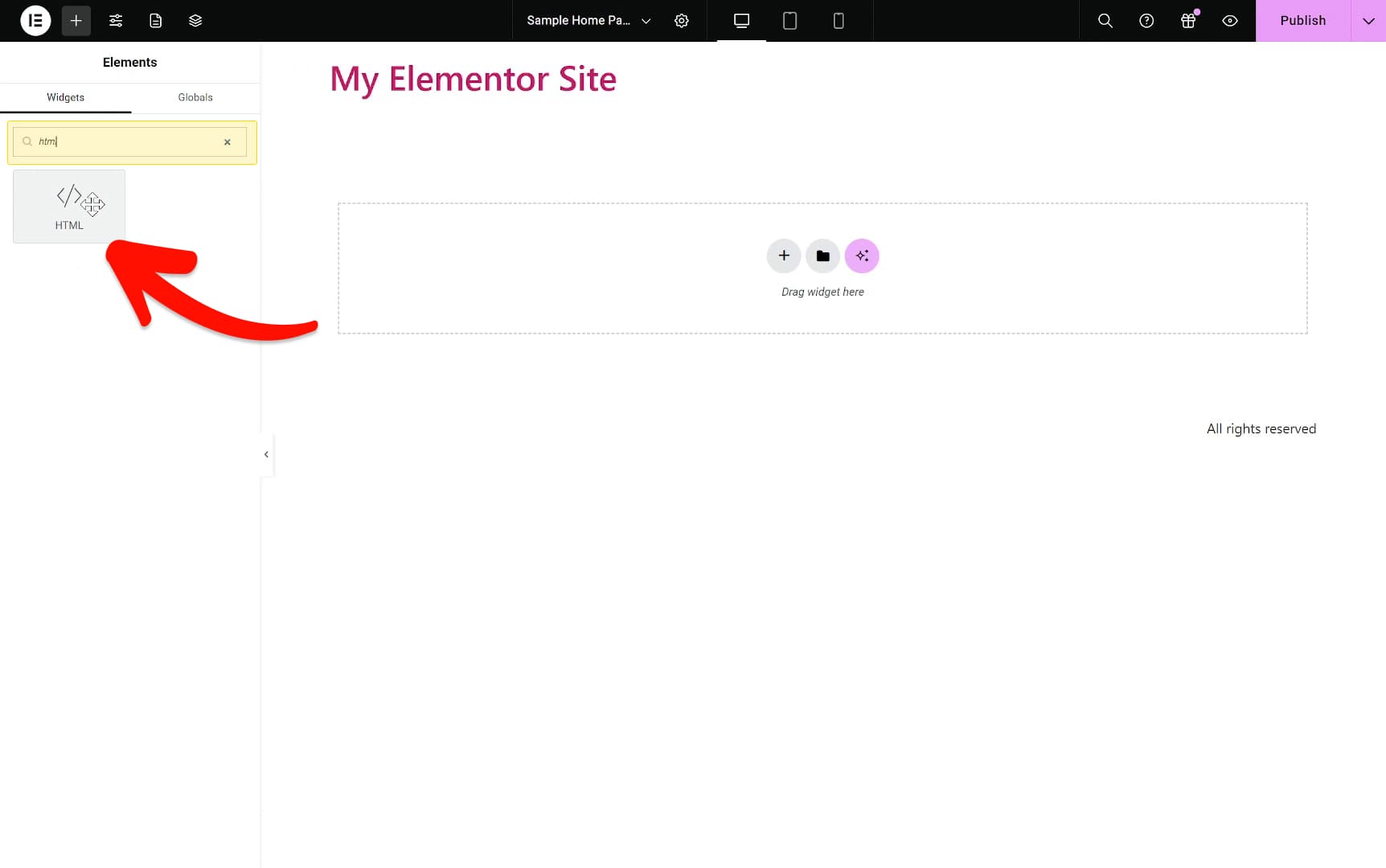 Search HTML widget