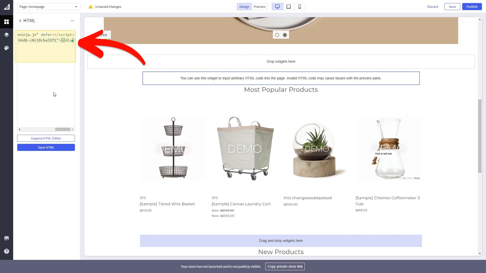 Place HTML widget