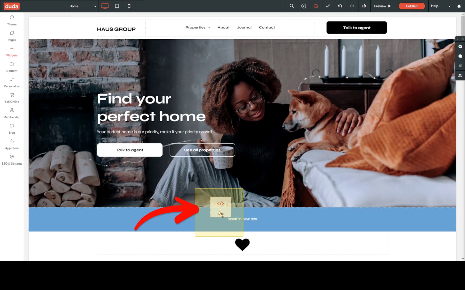 Place HTML widget
