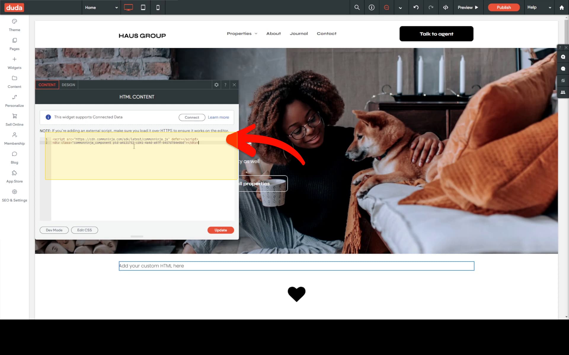 Paste embed code