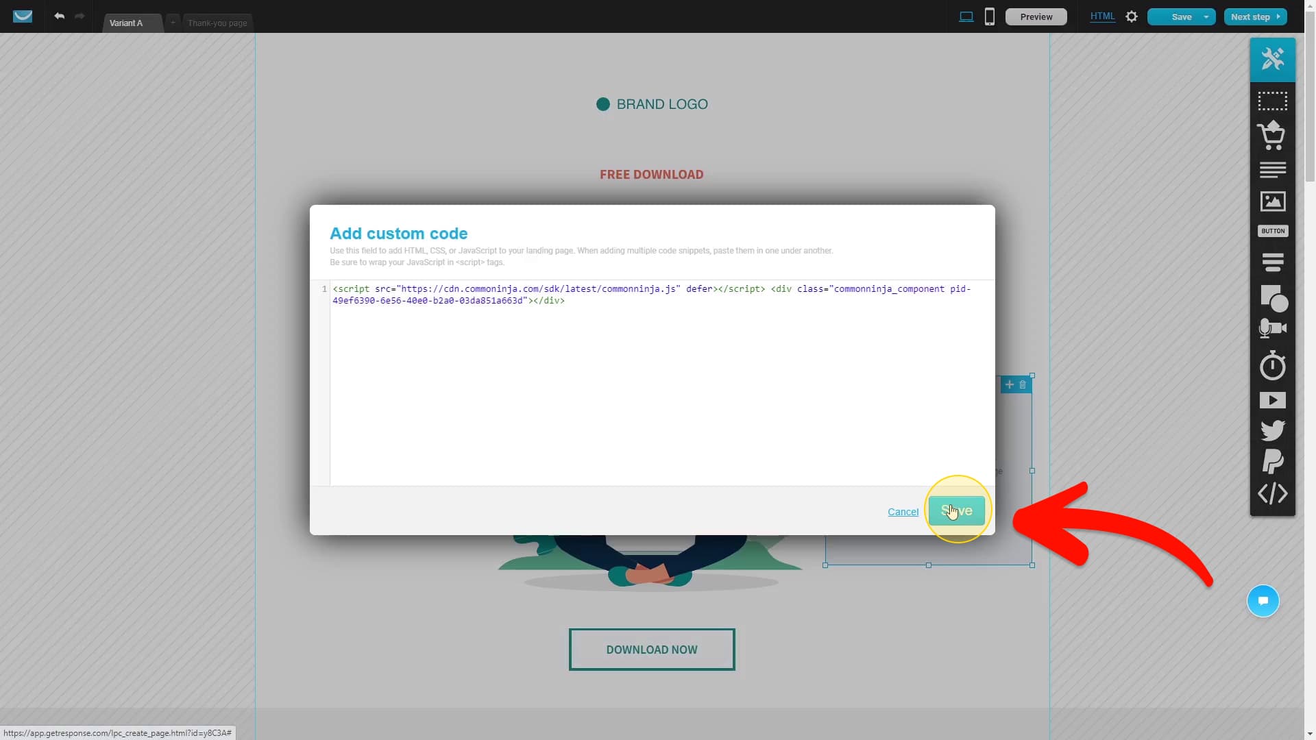 Edit code window
