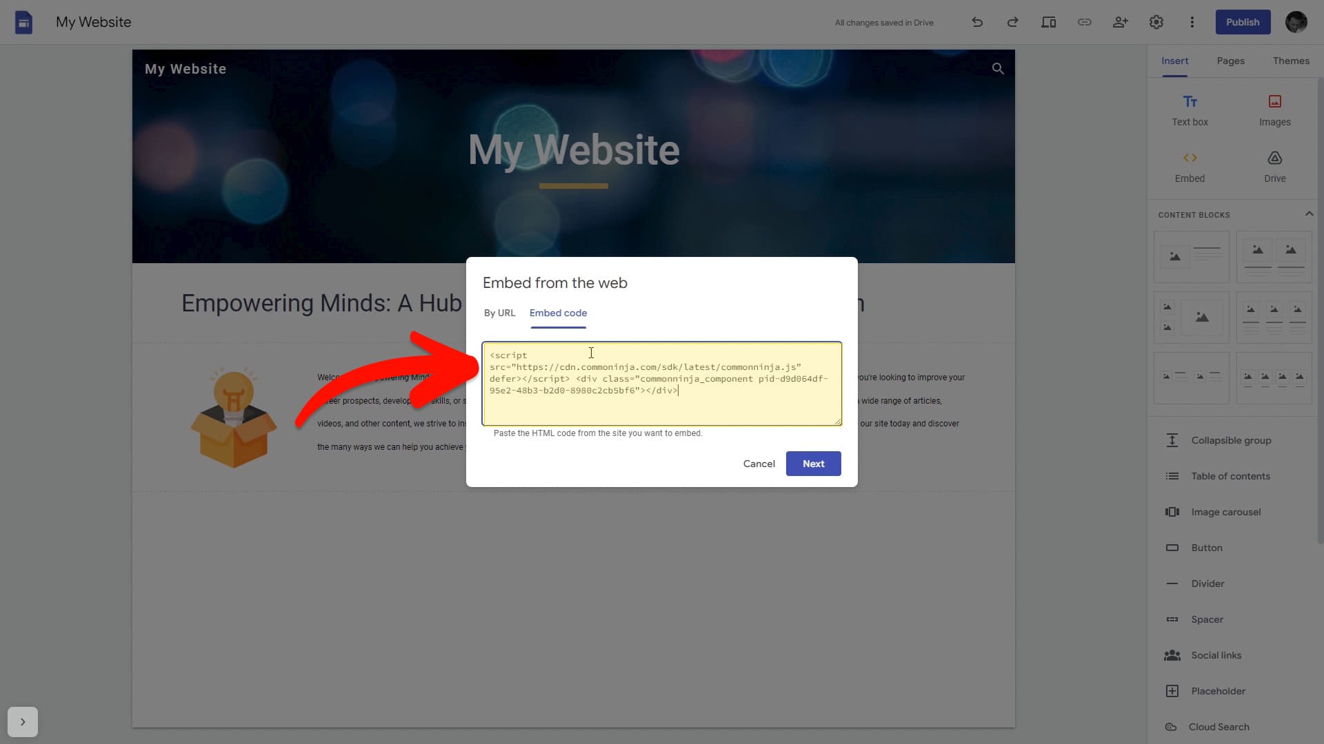 Add the embed code