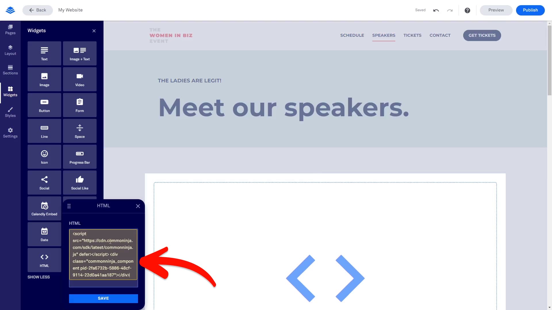Paste embed code