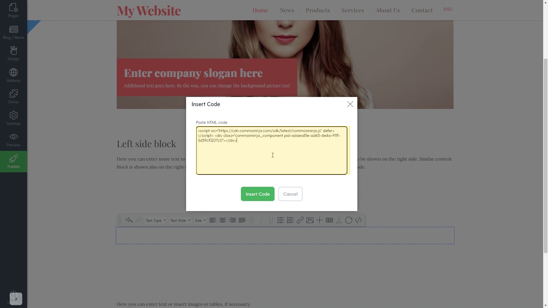 Paste embed code