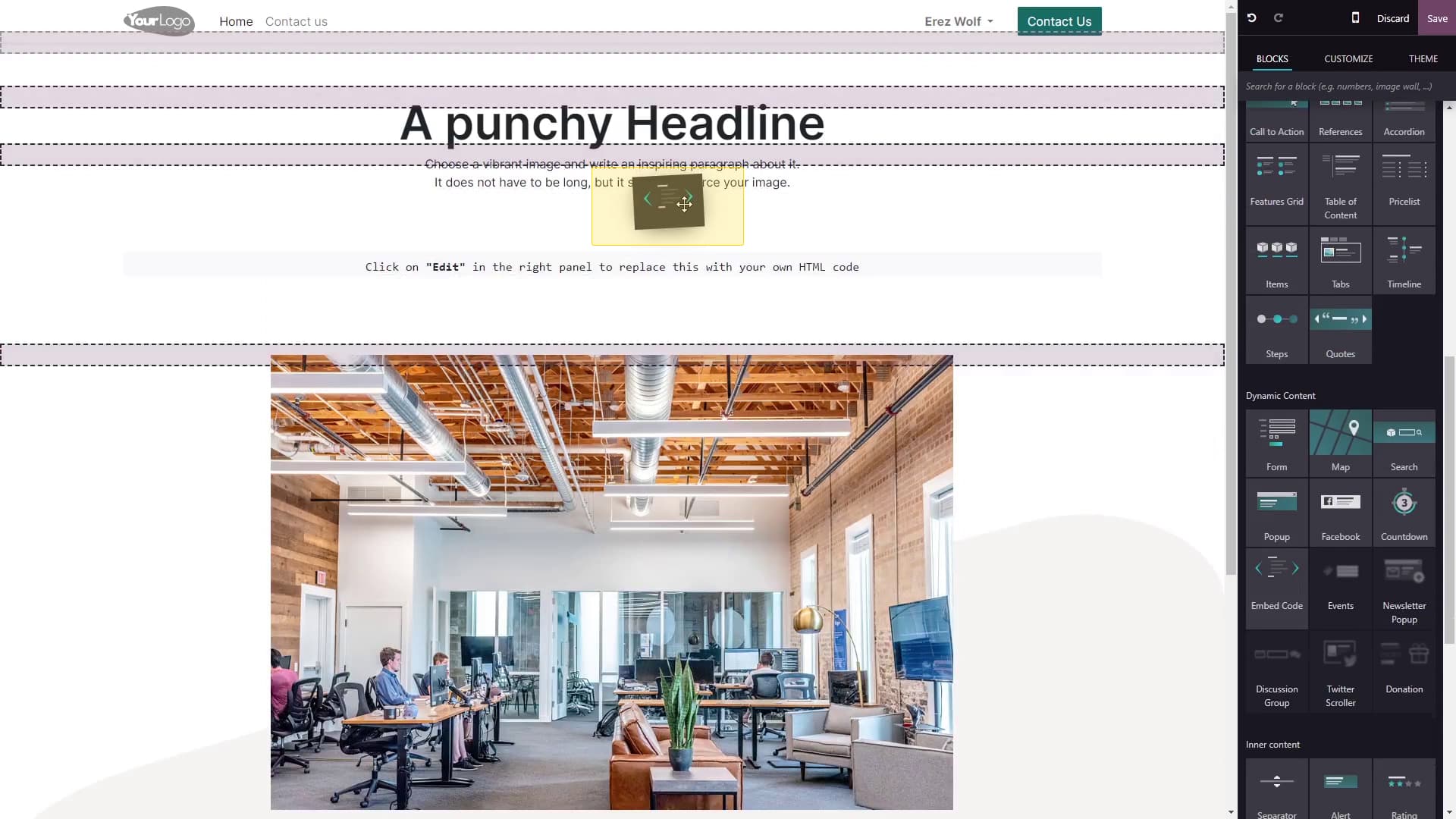 Place the Embed Code block on your page