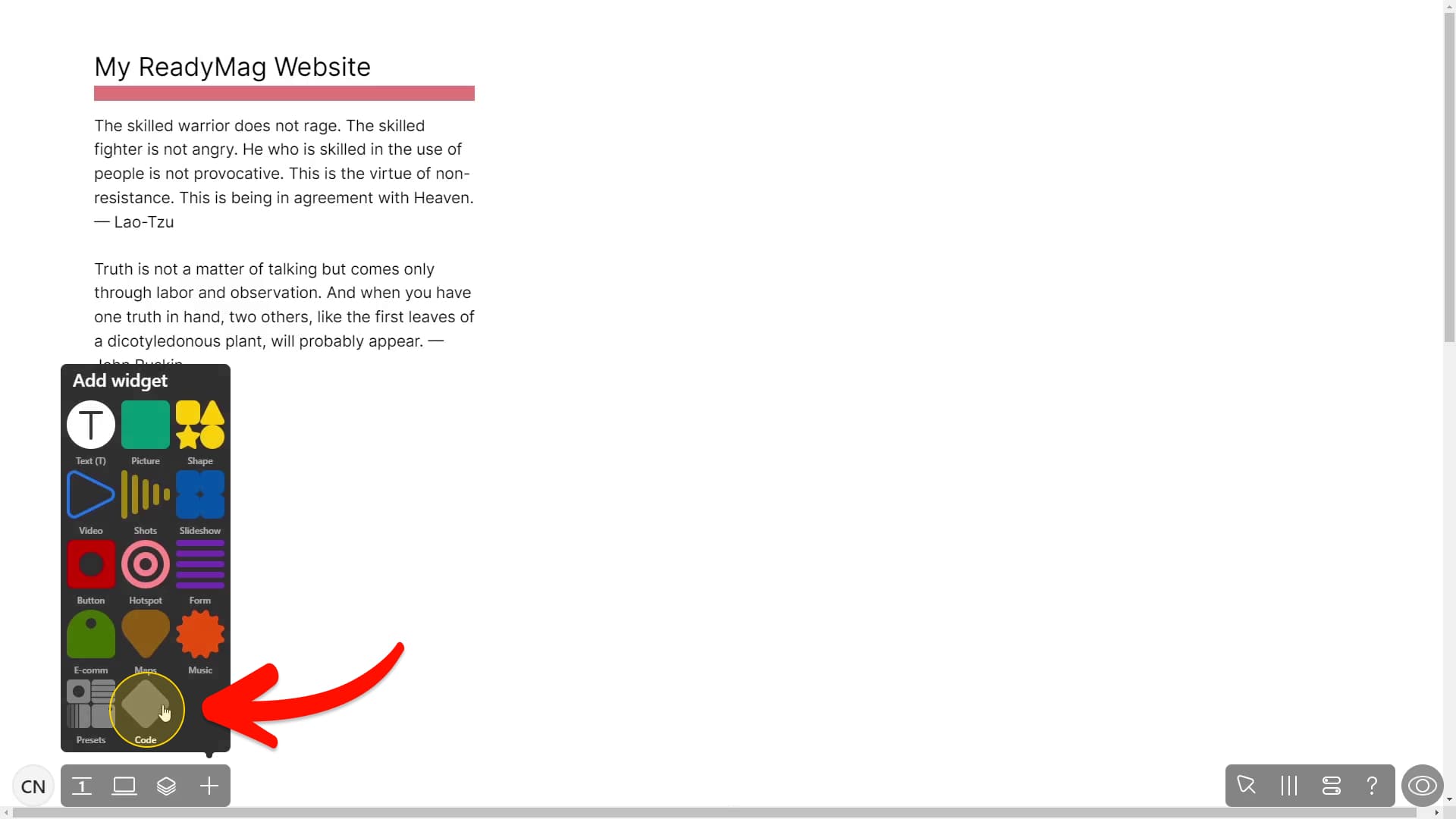 Select Code widget