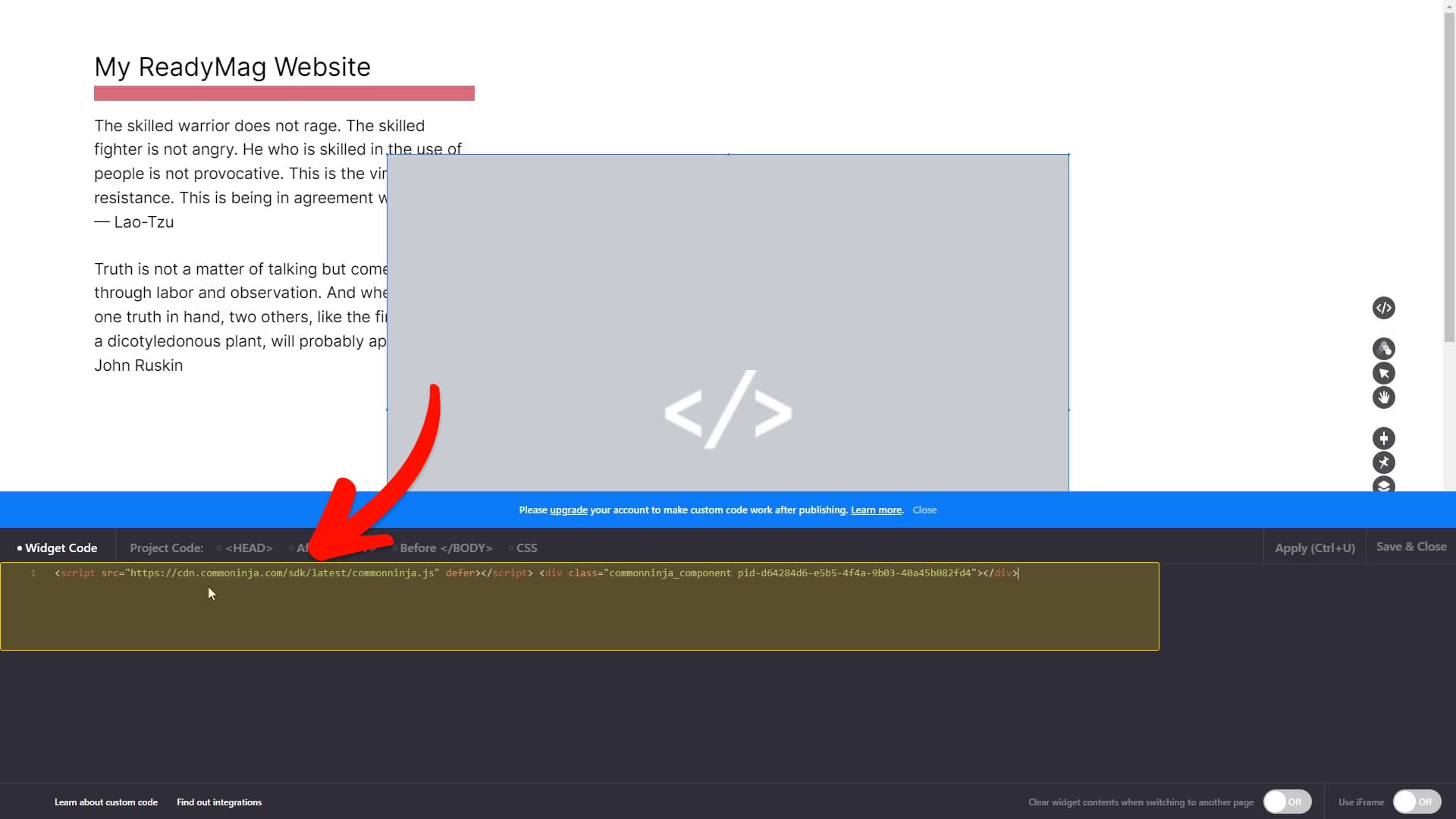 Paste code