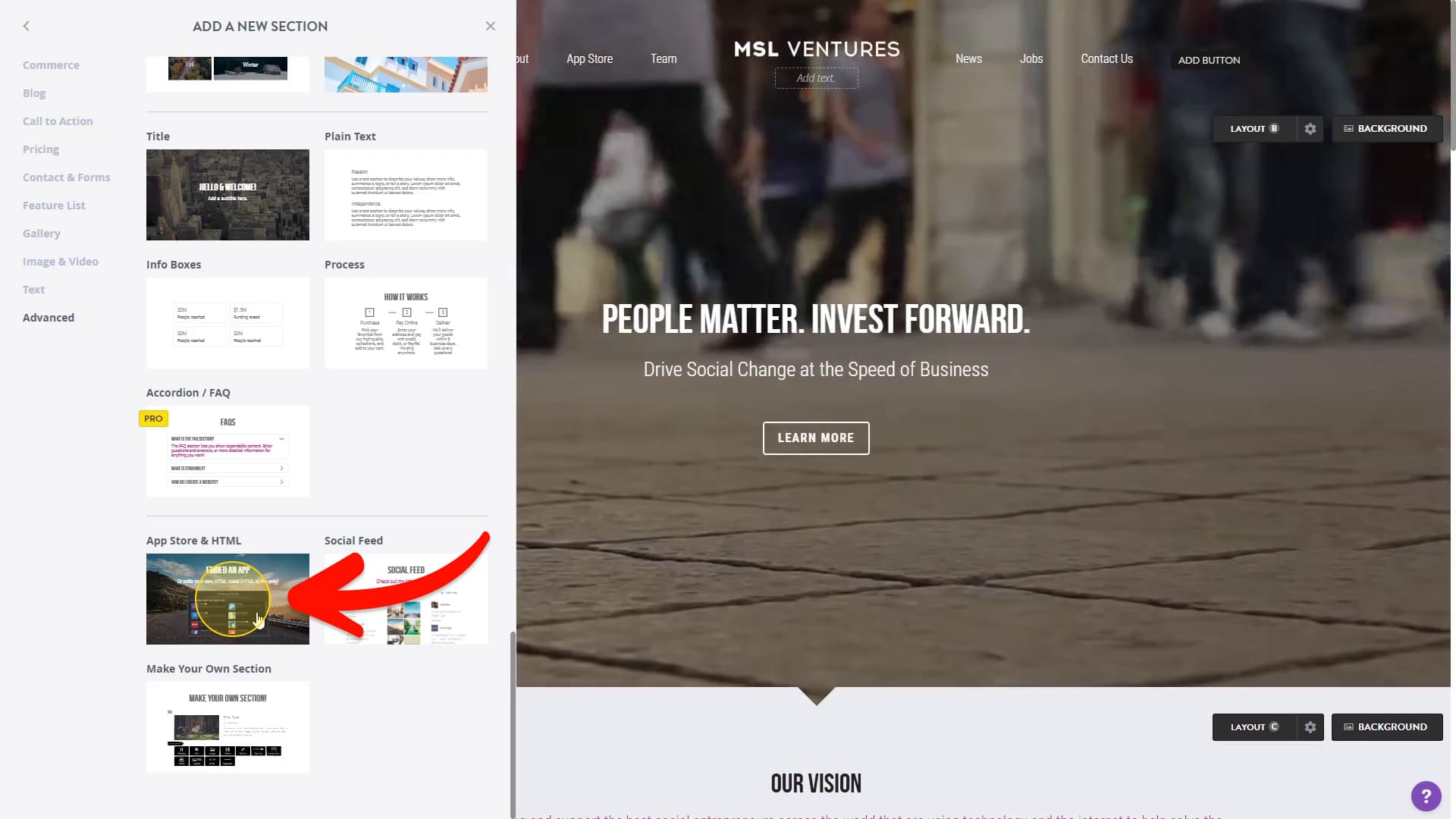 Click new section