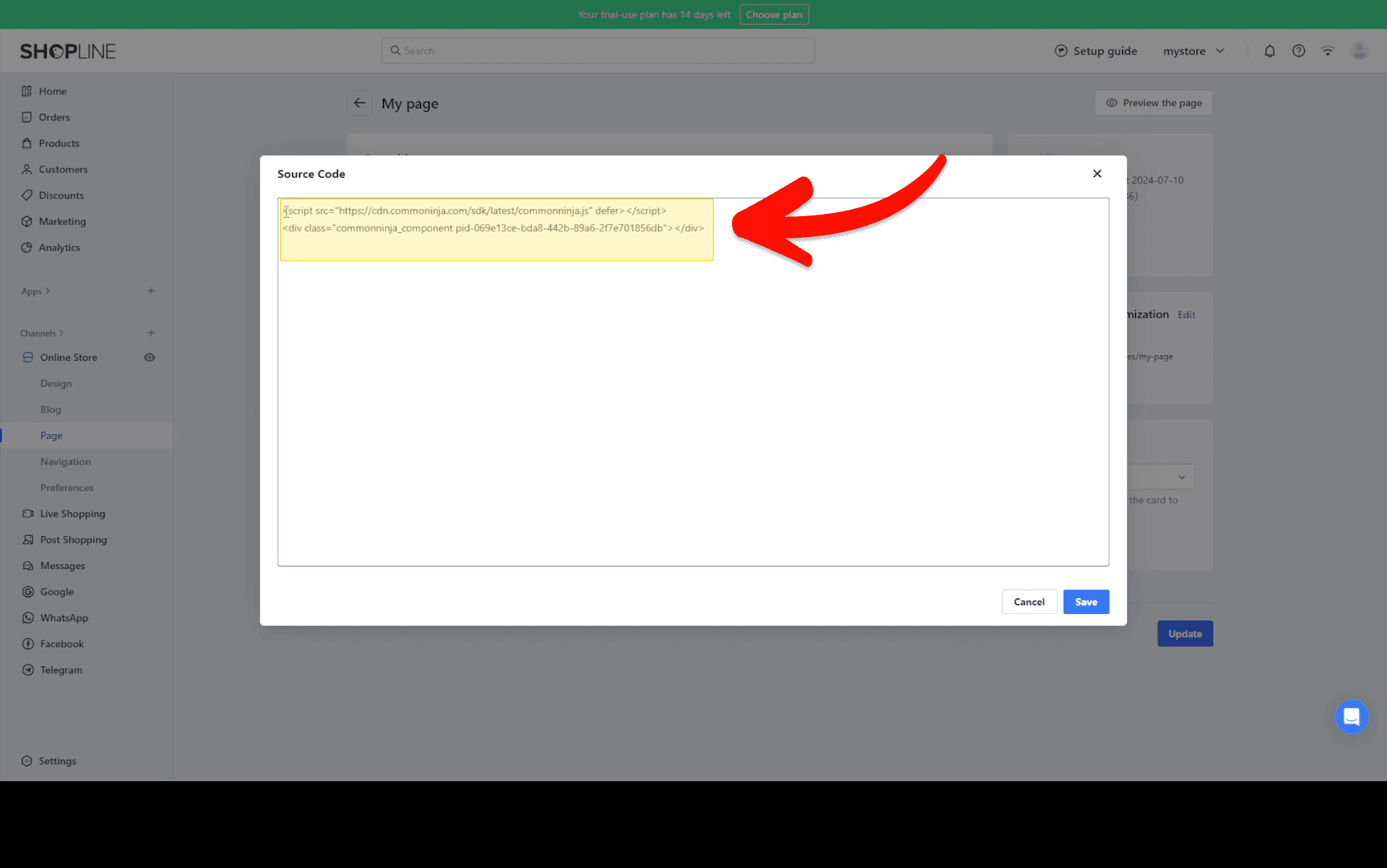 Paste embed code