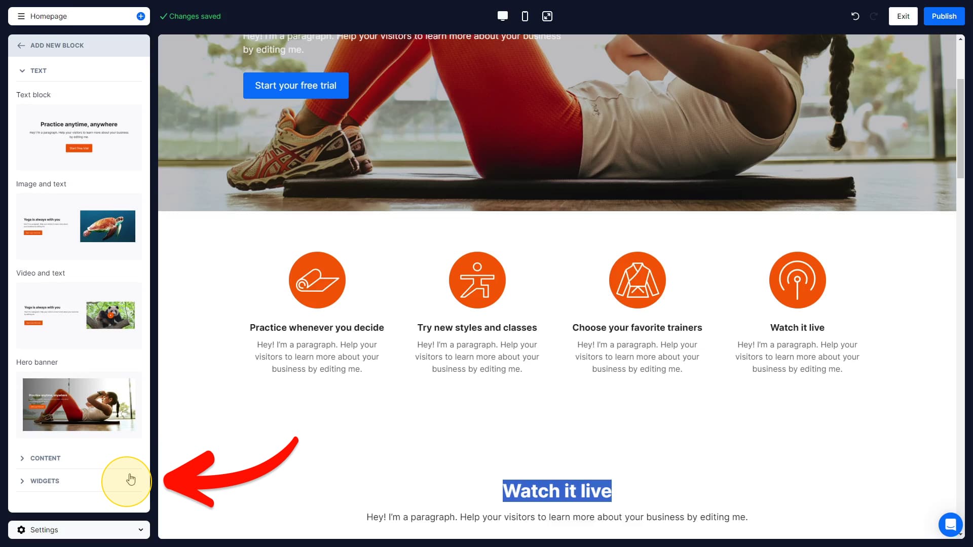 Widgets tab