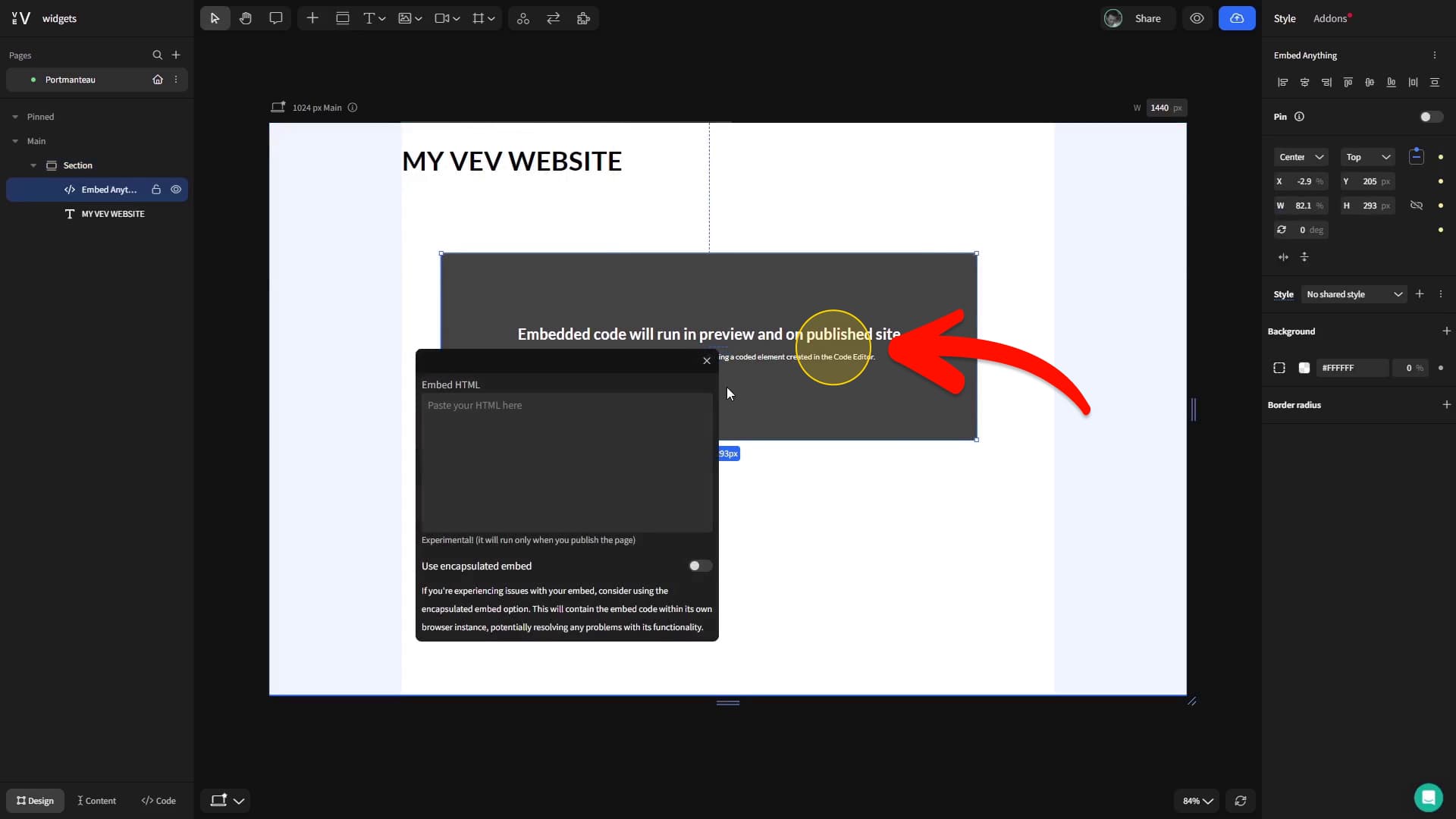 Open embed window