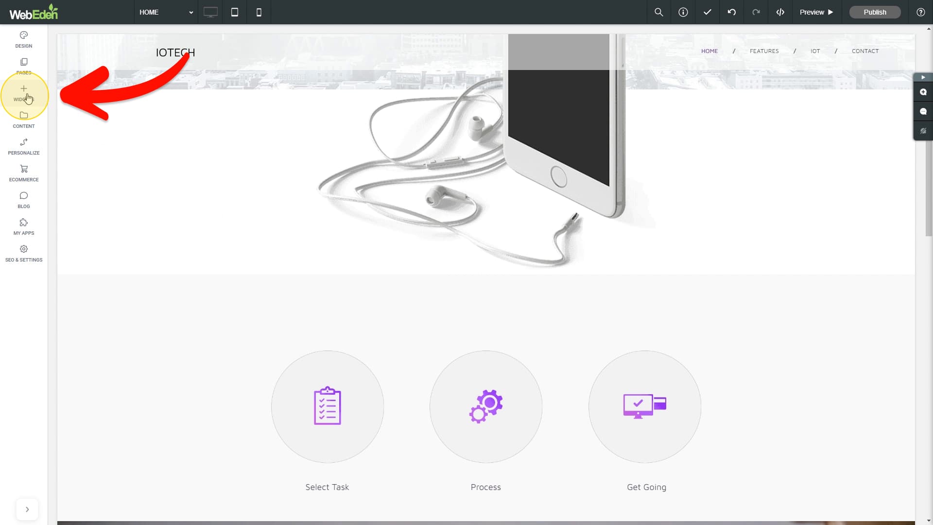 Widgets button