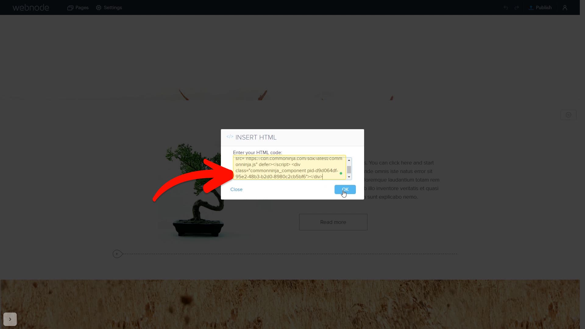 Paste embed code