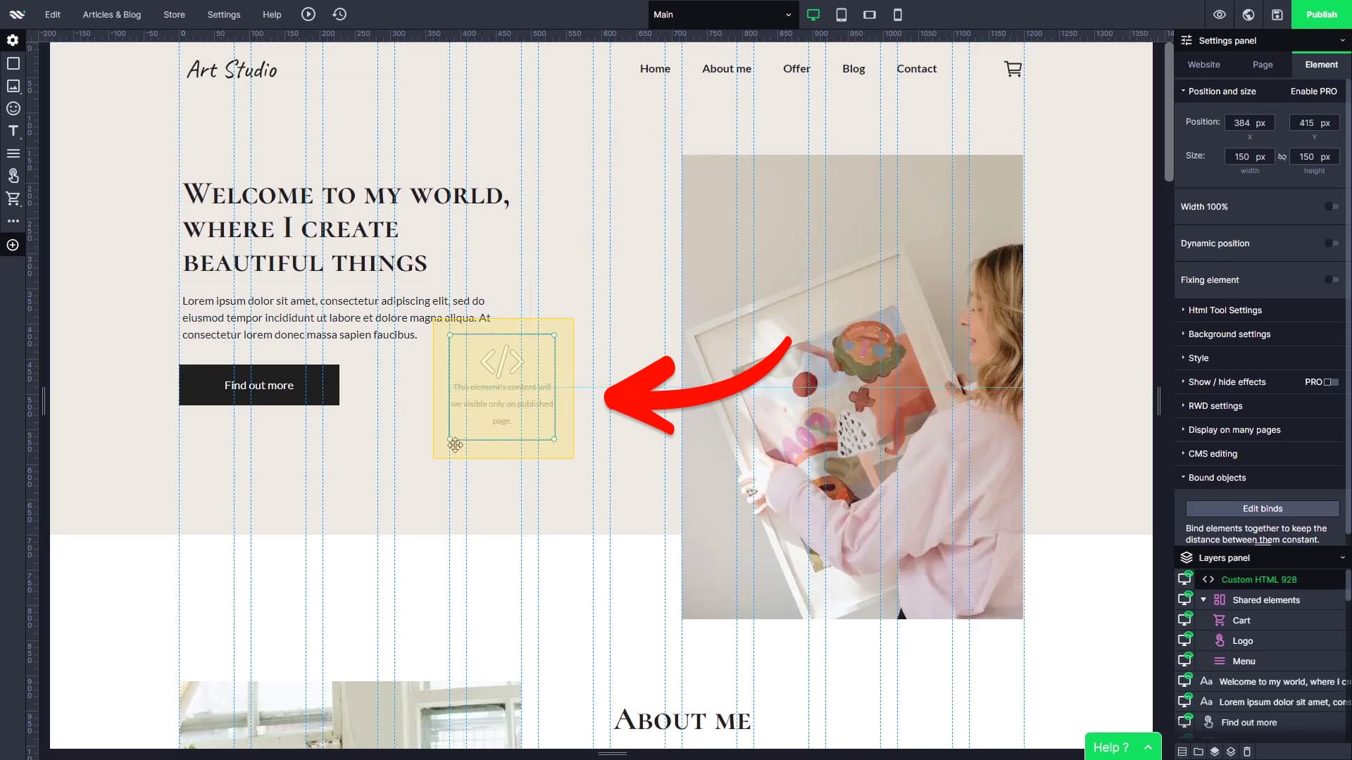 Place HTML Element