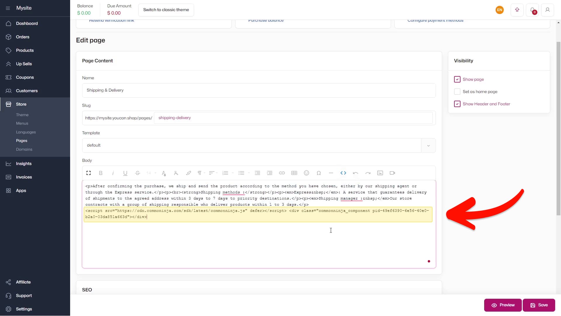 Paste code