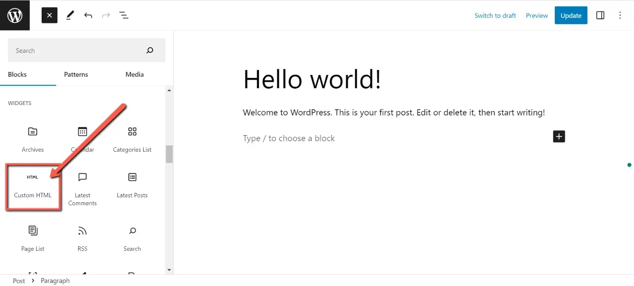 Select HTML block