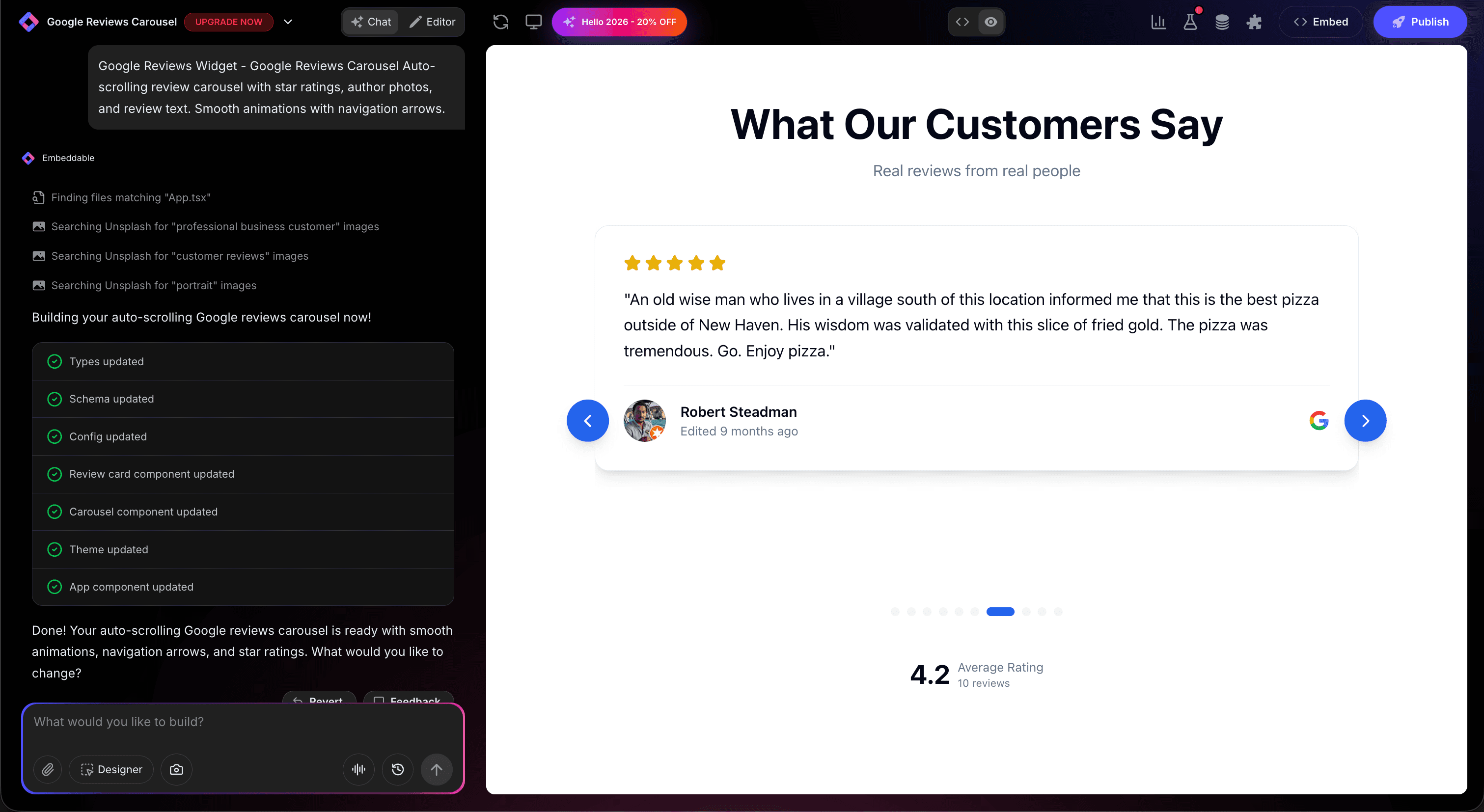 Google Reviews Widget in Embeddable Editor