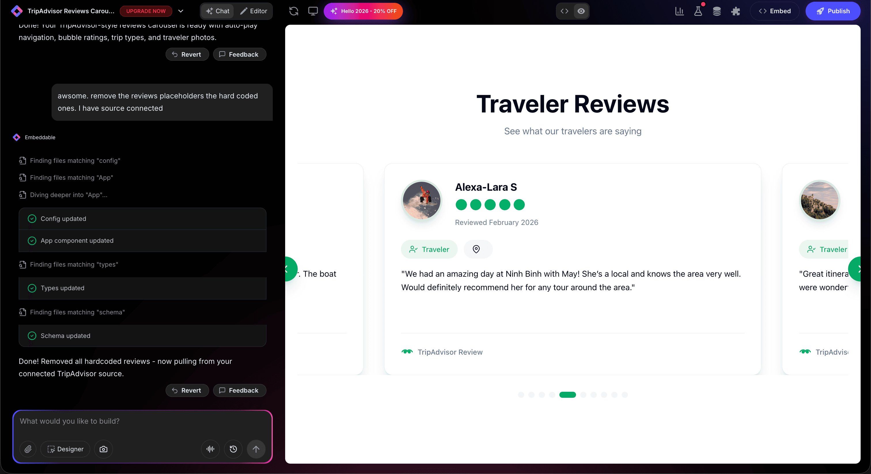 TripAdvisor Reviews Widget in Embeddable Editor