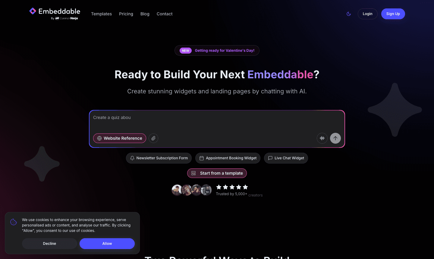 Embeddable Homepage - AI Widget Builder