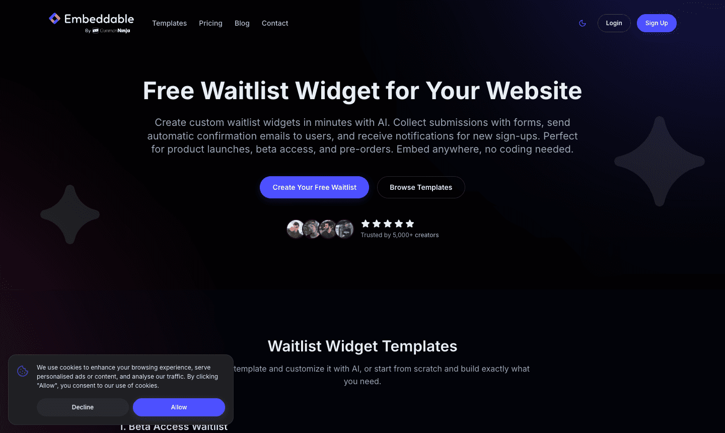 Embeddable Free Waitlist Widget Templates