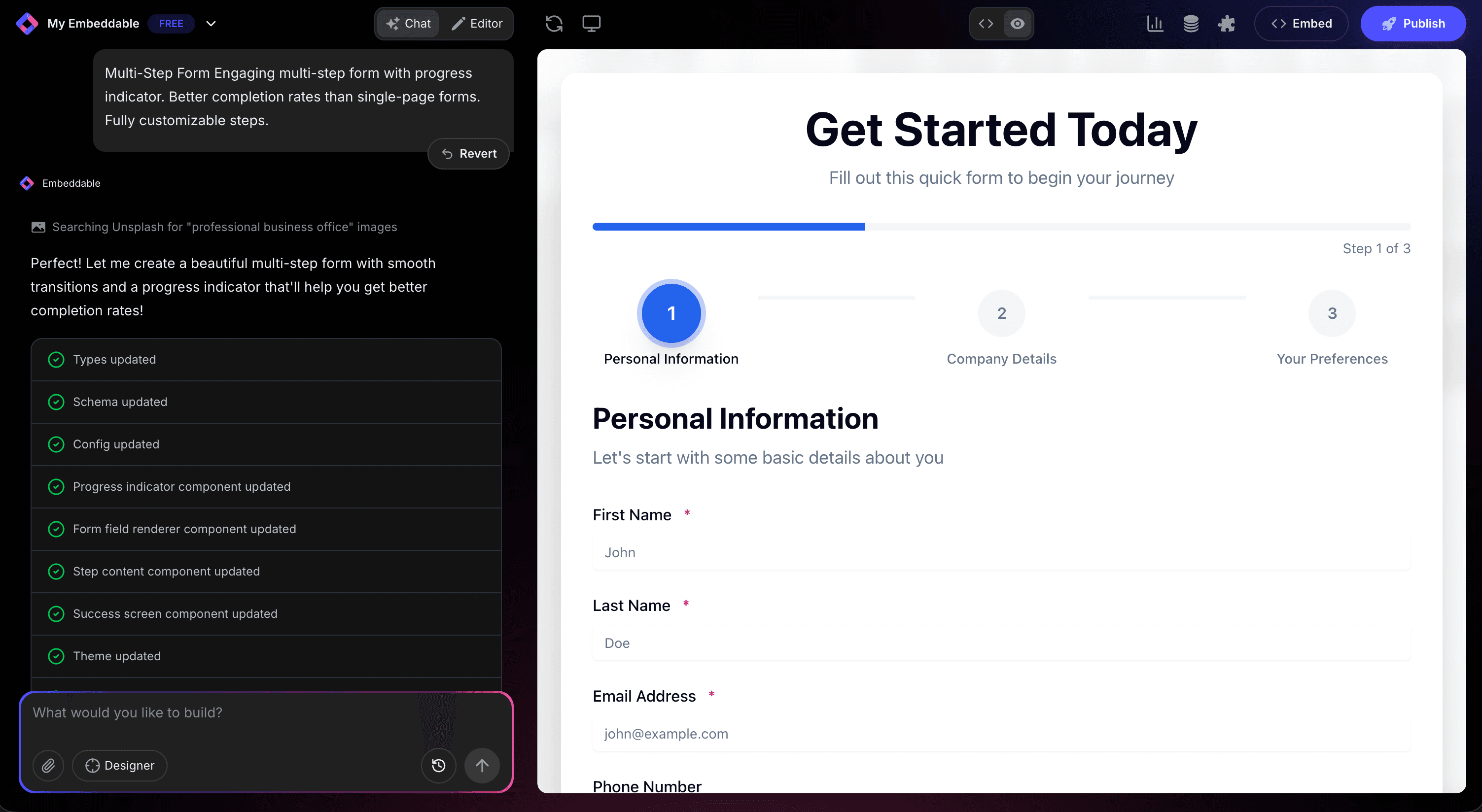 Form Widget in Editor