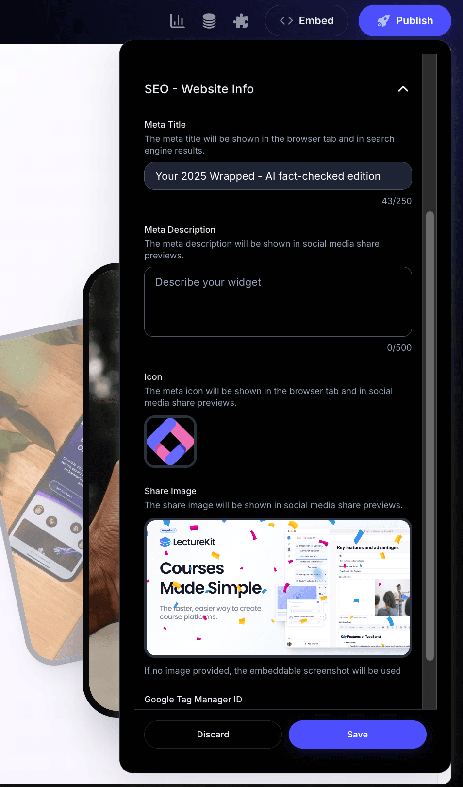 SEO Settings in Editor