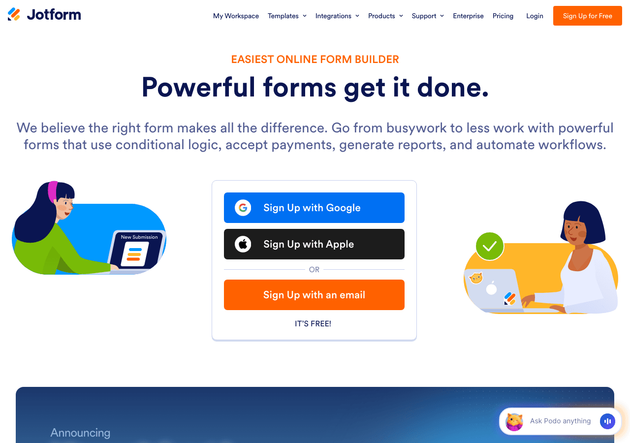 Jotform form builder interface