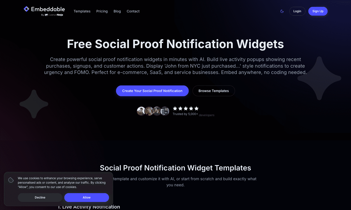 Embeddable Social Proof Notification Widgets Screenshot