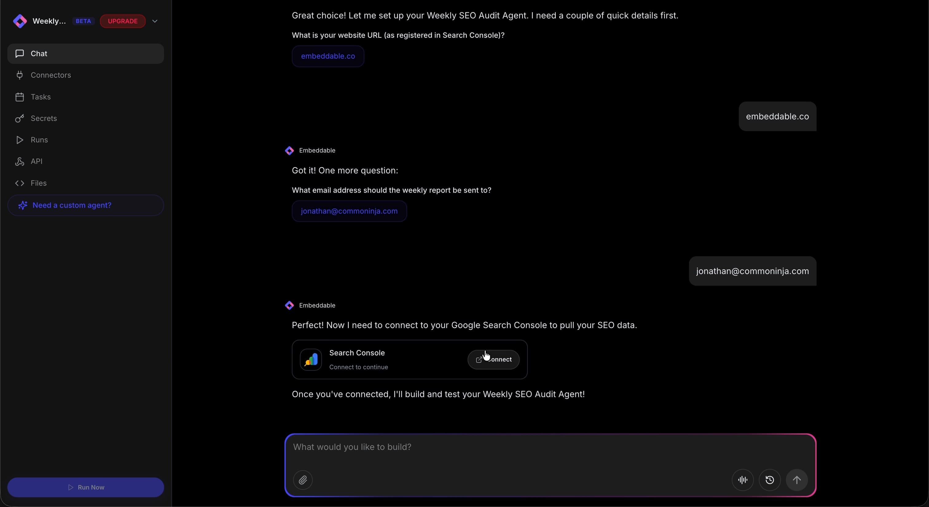 Google Search Console connection prompt